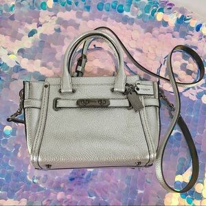 Coach metallic silver mini swagger 15